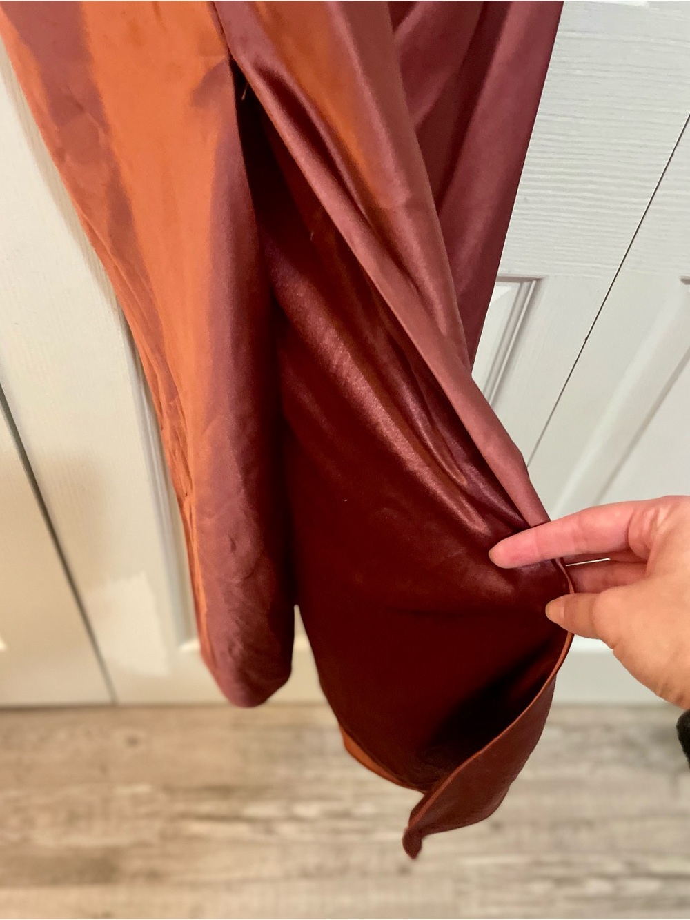 Women’s Satin Rust Dress with Side Ruching - Picture 4 of 4